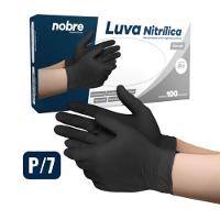 Caixa Com 100 Luvas Nitrílicas Sem Pó P Nobre Proteção Químicos Descartável Preta - 1