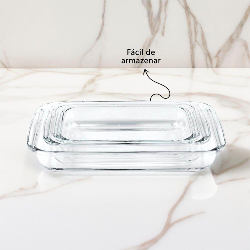 Conjunto 3 Travessas Retangulares Em Vidro Para Servir (1l+1,6l+2,2l) - 4