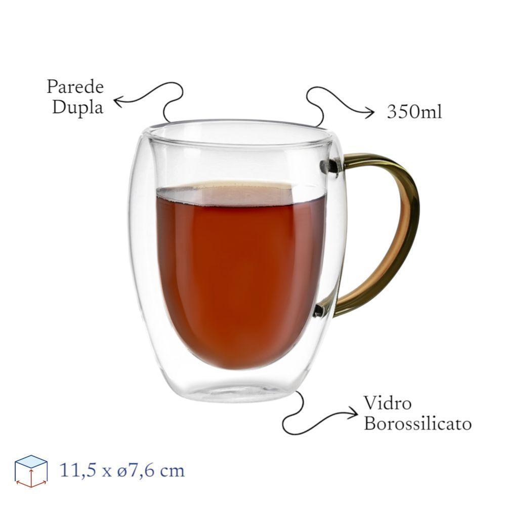 Kit 2 Xícaras Em Vidro Borossilicato Parede Dupla 350ml Marrom - 5