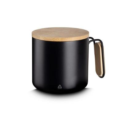 Caneca Em Inox Com Tampa De Bambu Parede Dupla 380ml Preta