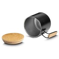 Caneca Em Inox Com Tampa De Bambu Parede Dupla 380ml Preta - 2
