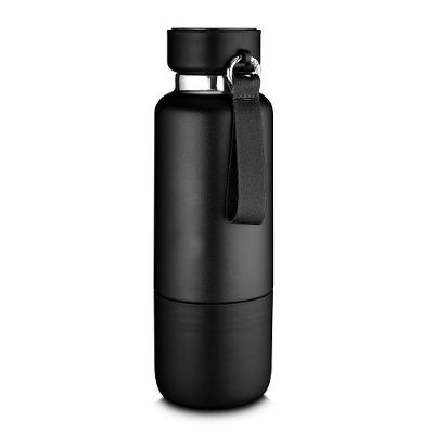 Garrafa Em Inox Porta Comprimidos Parede Dupla 500ml Com Copo Preta