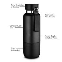 Garrafa Em Inox Porta Comprimidos Parede Dupla 500ml Com Copo Preta - 2