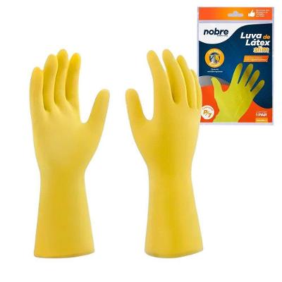 Par De Luvas Nobre Látex P P- Agentes Químicos Resistente E Segura Amarelo
