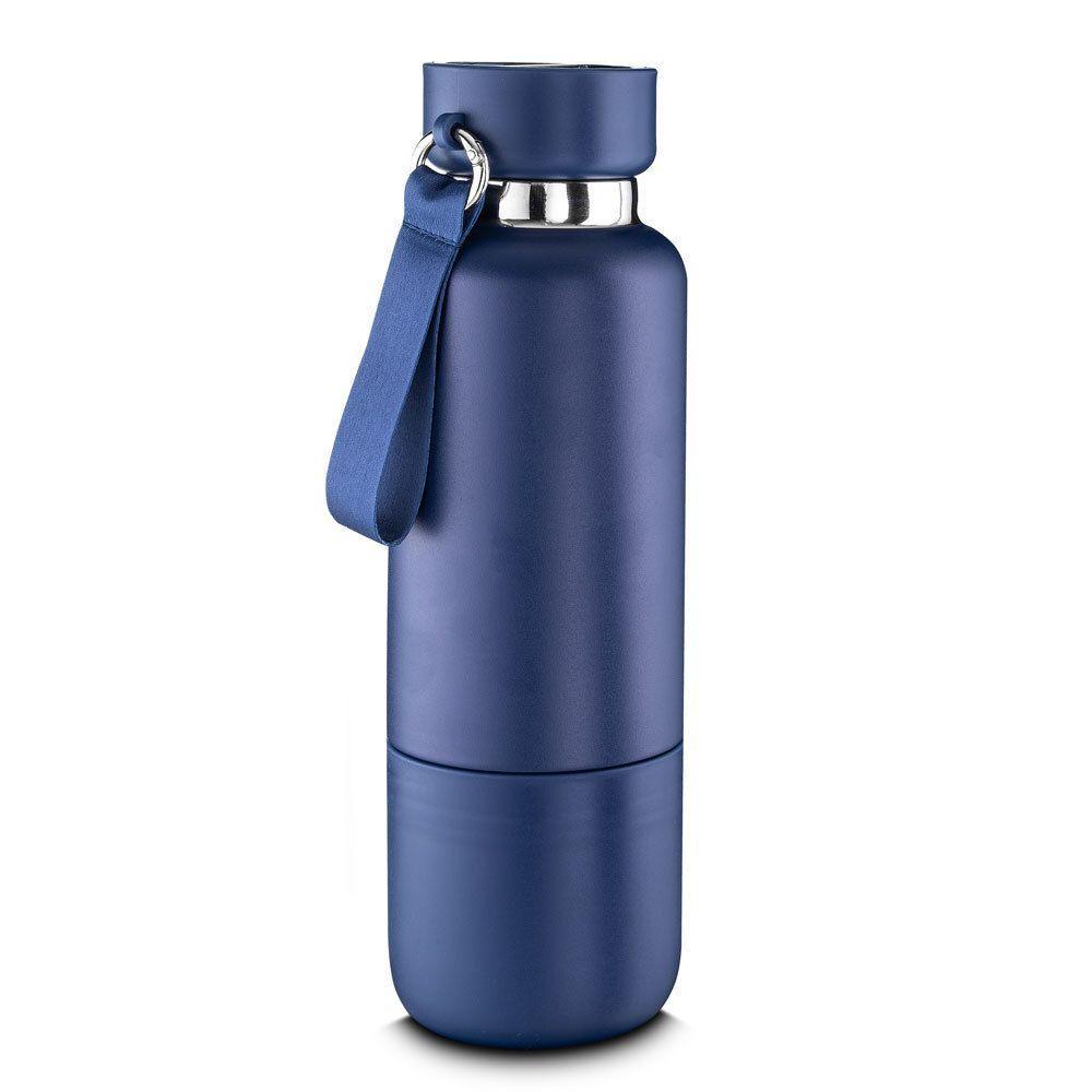 Garrafa Em Inox Porta Comprimidos Parede Dupla 500ml Com Copo Azul - 1