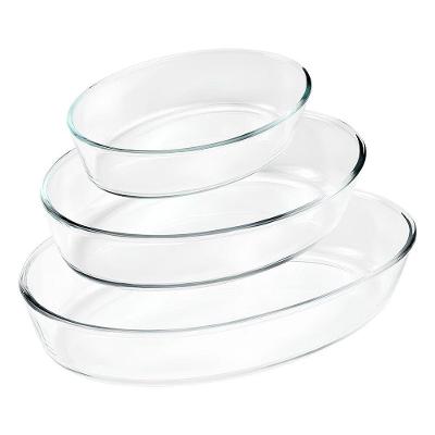 Jogo De Travessas Ovais Em Vidro Para Servir 3 Peças (1,5l+2l+3l)