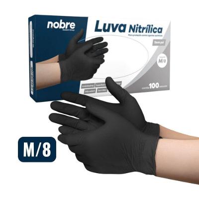 Caixa Com 100 Luvas Nitrílicas Sem Pó M Nobre Proteção Químicos Descartável Preta