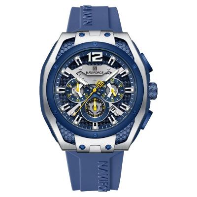 Relógio Para Homens Esportivo Multifuncional De Quartzo À Prova Da Água Prata Azul