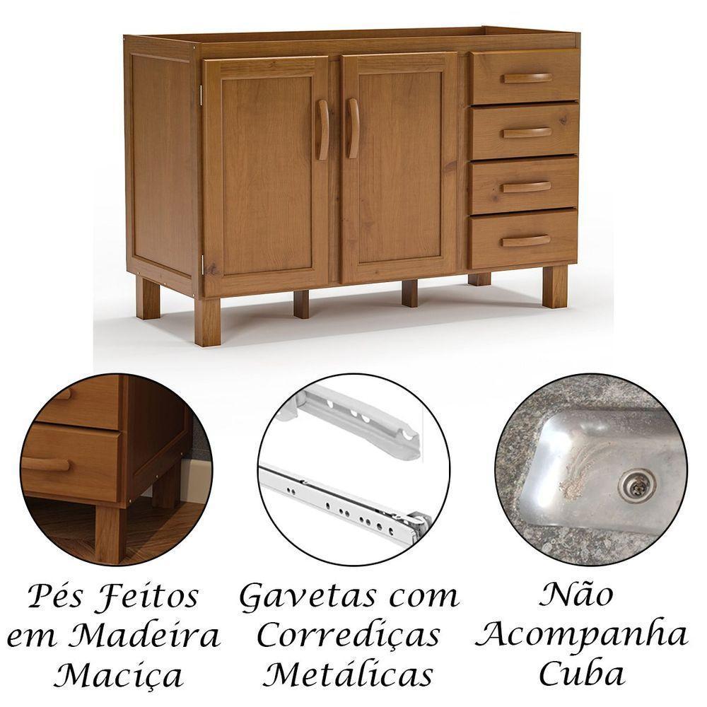 Balcão De Pia Para Cozinha 120 Cm 2 Portas 4 Gavetas Frida Imbuia Fosco - 4