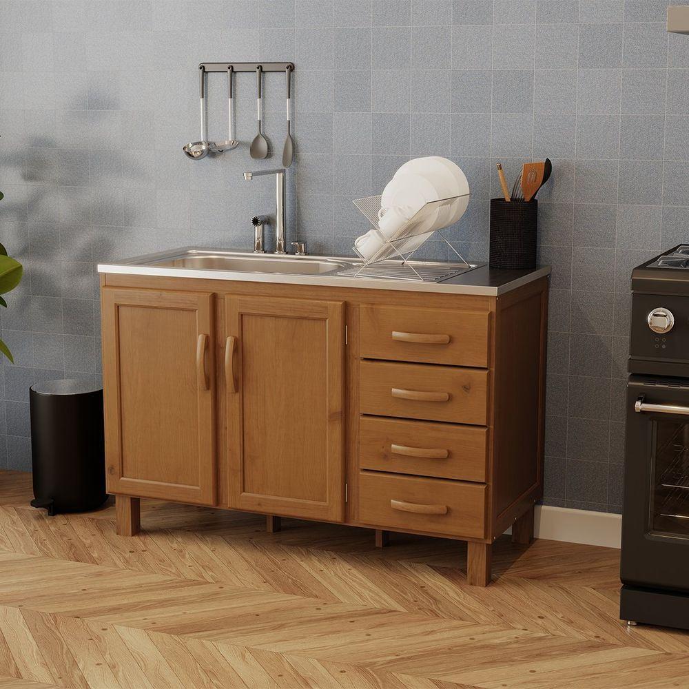 Balcão De Pia Para Cozinha 120 Cm 2 Portas 4 Gavetas Frida Imbuia Fosco - 6
