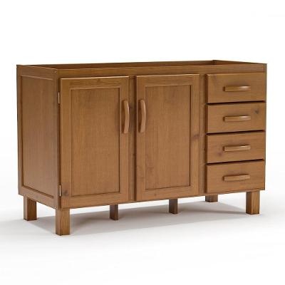 Balcão De Pia Para Cozinha 120 Cm 2 Portas 4 Gavetas Frida Imbuia Fosco