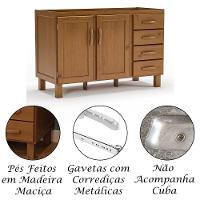 Balcão De Pia Para Cozinha 120 Cm 2 Portas 4 Gavetas Frida Imbuia Fosco