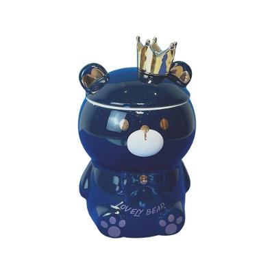 Caneca 3d De Porcelana Com Tampa E Colher - Estilo Ursinho Azul Para Bebidas Quentes