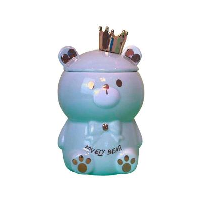 Caneca De Porcelana 3d Com Tampa E Colher - Ursinho Verde, Charmosa E Funcional