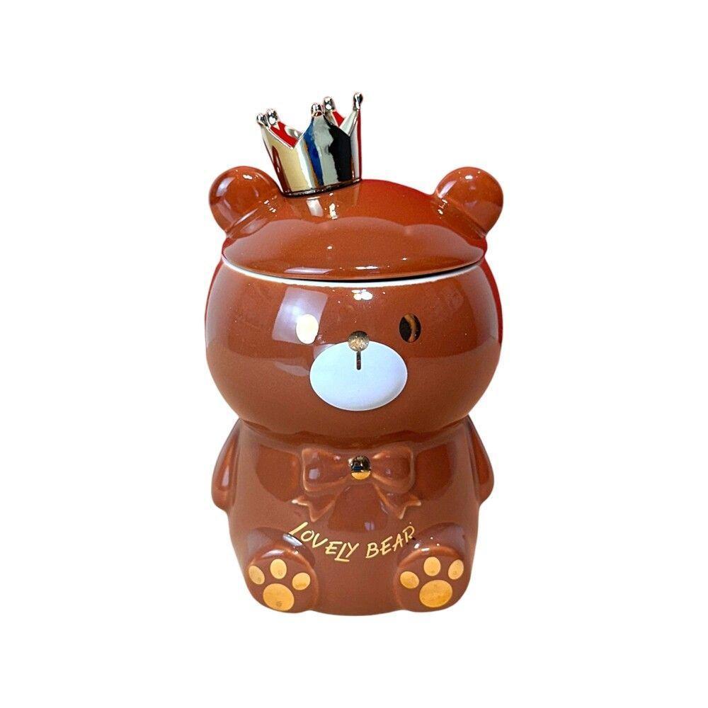 Caneca 3d Ursinho Marrom Com Tampa E Colher - Ideal Para Chá E Café, ótima Para Presentes! - 1