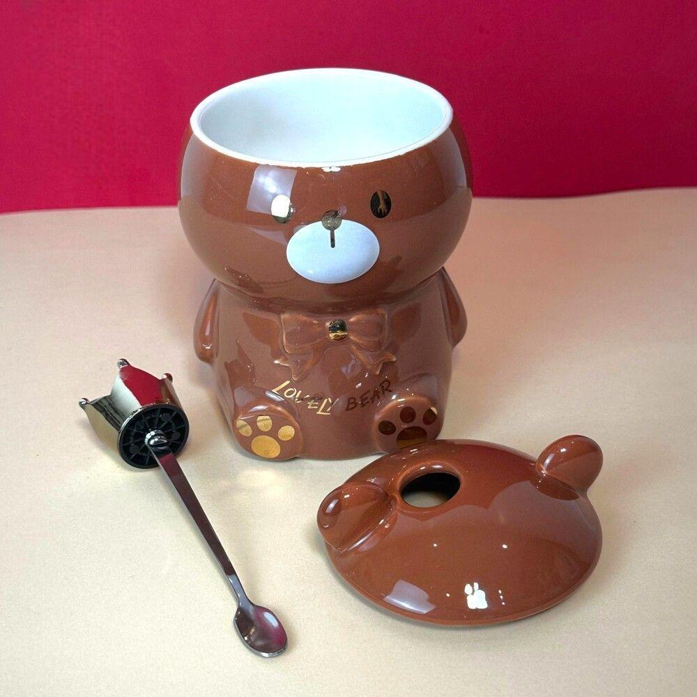 Caneca 3d Ursinho Marrom Com Tampa E Colher - Ideal Para Chá E Café, ótima Para Presentes! - 4