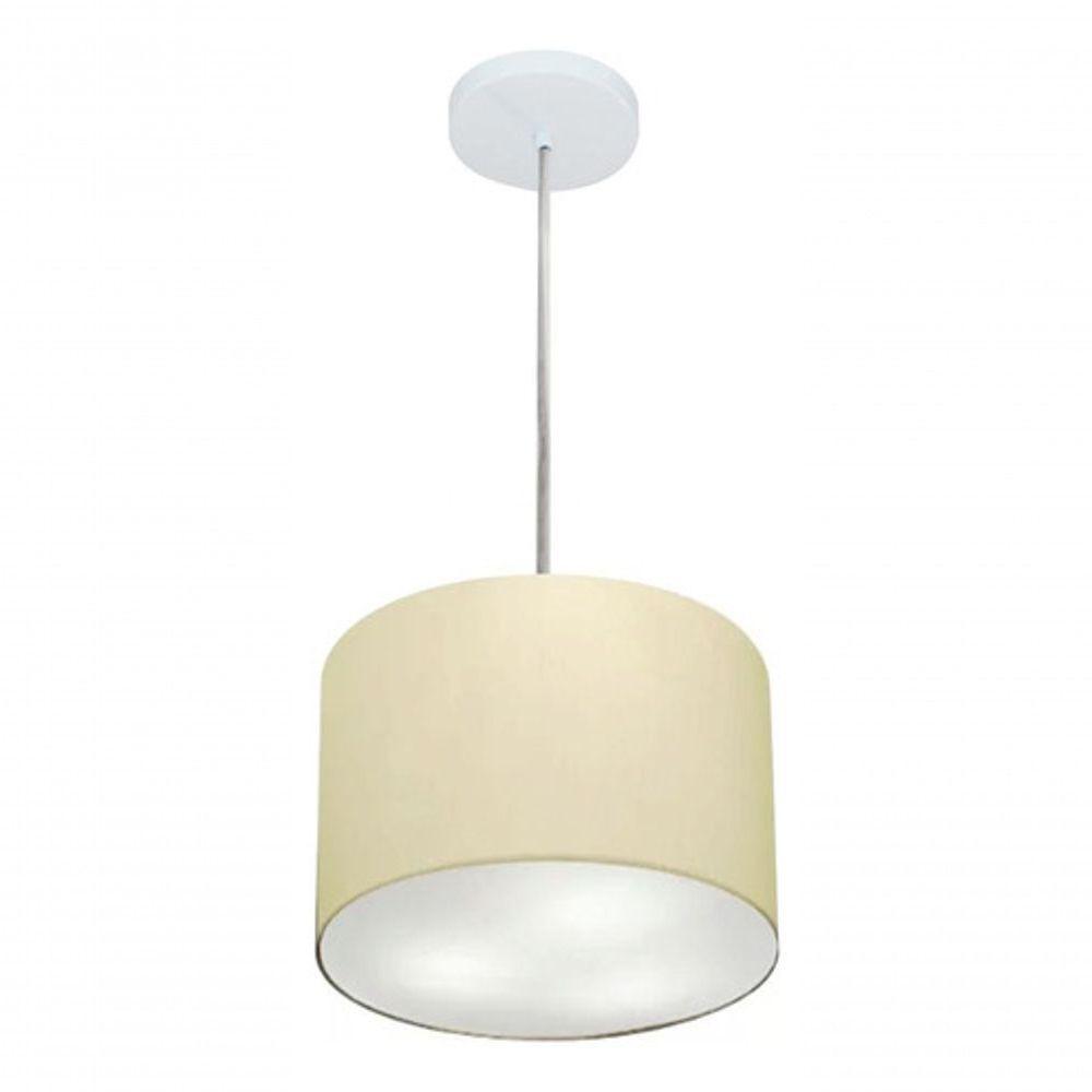 Lustre Pendente Cilíndrico Vivare Md-4209 Cúpula Em Tecido 25x25cm - Bivolt Algodão-crú 127/220v - 4