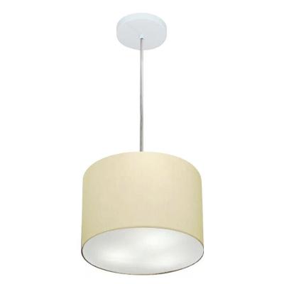 Lustre Pendente Cilíndrico Vivare Md-4209 Cúpula Em Tecido 25x25cm - Bivolt Algodão-crú 127/220v