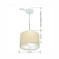 Lustre Pendente Cilíndrico Vivare Md-4209 Cúpula Em Tecido 25x25cm - Bivolt Algodão-crú 127/220v - 2