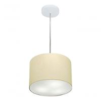 Lustre Pendente Cilíndrico Vivare Md-4209 Cúpula Em Tecido 25x25cm - Bivolt Algodão-crú 127/220v