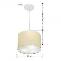 Lustre Pendente Cilíndrico Vivare Md-4209 Cúpula Em Tecido 25x25cm - Bivolt Algodão-crú 127/220v - 5