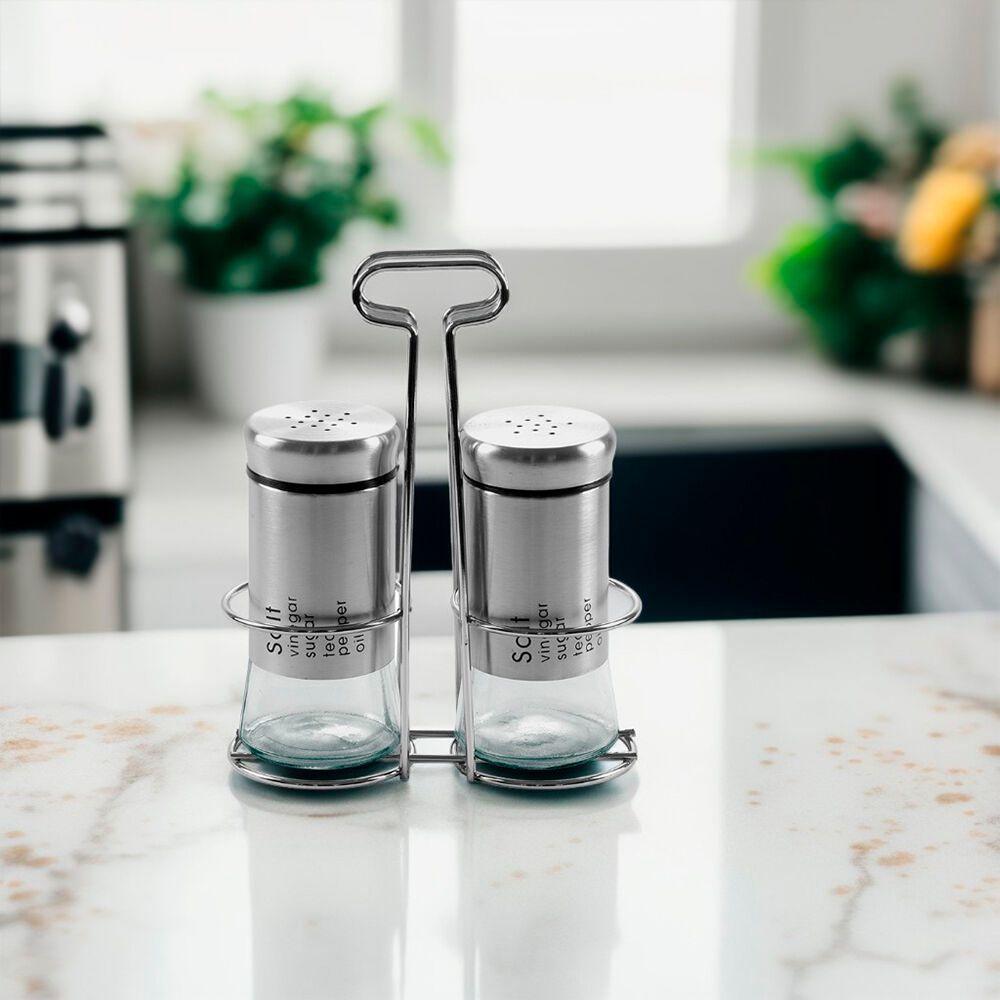 Conjunto De Saleiro E Pimenteiro Com Suporte Elegante Para Mesas E Eventos - 4