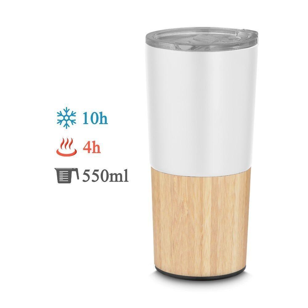 Copo Térmico Inox Com Revestimento Em Bambu 550ml - Dupla Isolação Branco - 2