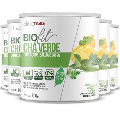 Kit 5 Solúvel Biofit Chá Verde Adoçado Com Estévia 200g Clinicmais