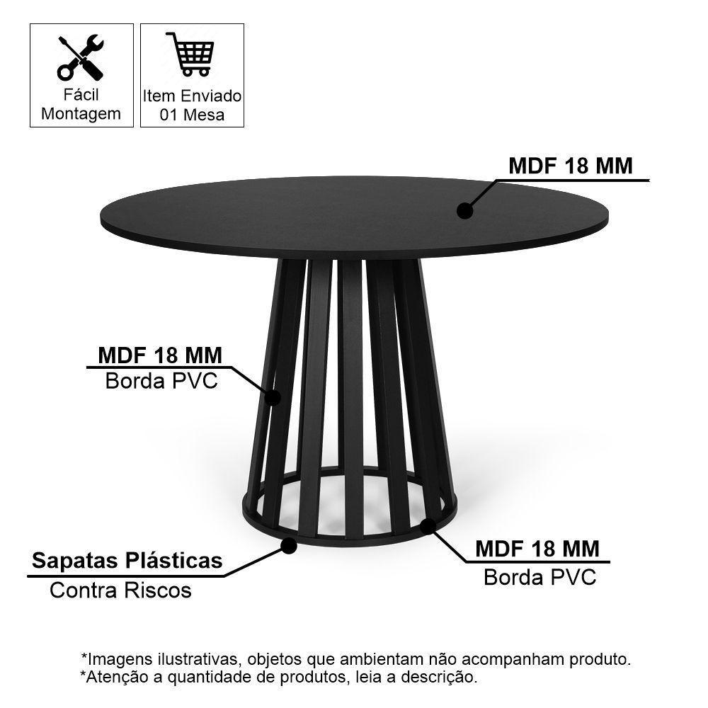 Mesa De Jantar Redonda Gabi Preta Com 4 Cadeiras Estofadas Ella Preto/bege - 6