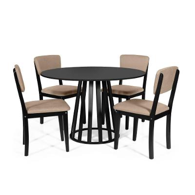 Mesa De Jantar Redonda Gabi Preta Com 4 Cadeiras Estofadas Ella Preto/bege
