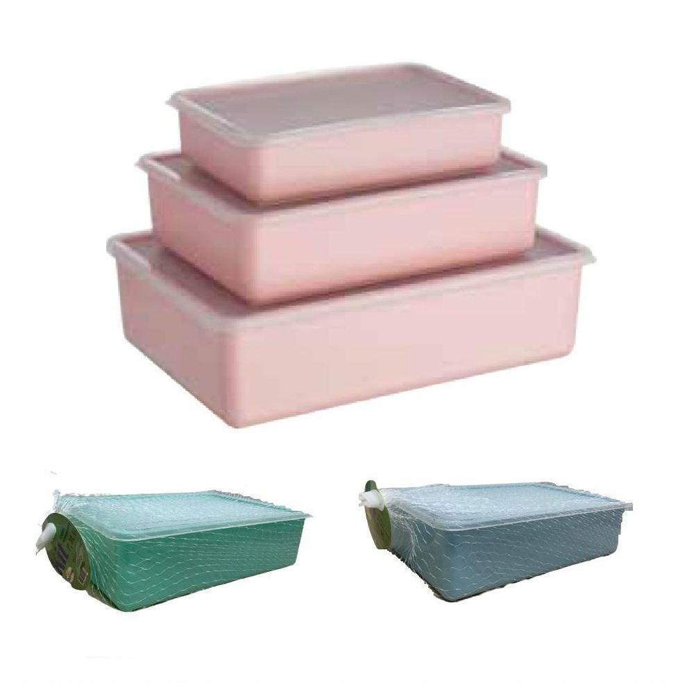 Kit 3 Potes Porta Alimentos Mantimentos Freezer Microondas Multi Tamanhos Marmita Fitness Lancheira Rosa - 2