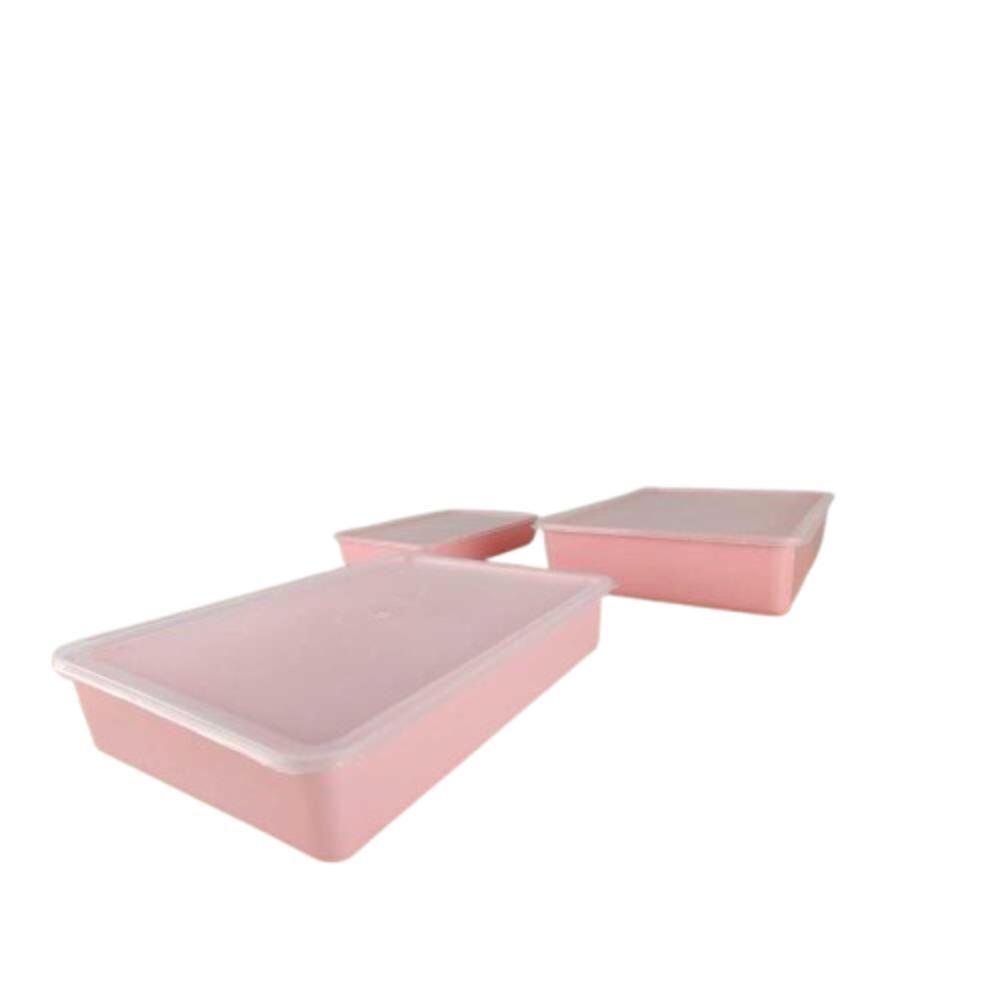 Kit 3 Potes Porta Alimentos Mantimentos Freezer Microondas Multi Tamanhos Marmita Fitness Lancheira Rosa - 3