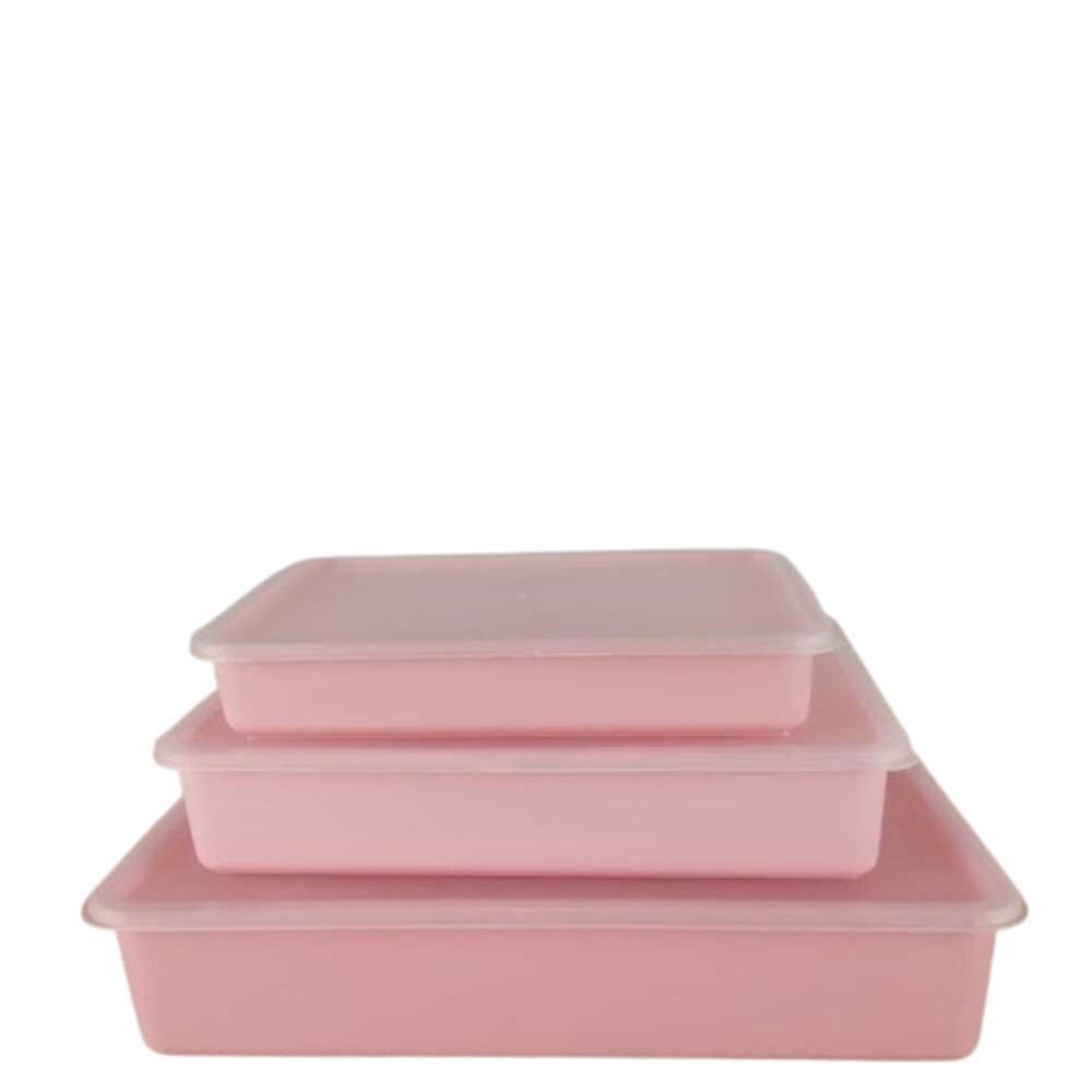 Kit 3 Potes Porta Alimentos Mantimentos Freezer Microondas Multi Tamanhos Marmita Fitness Lancheira Rosa - 5