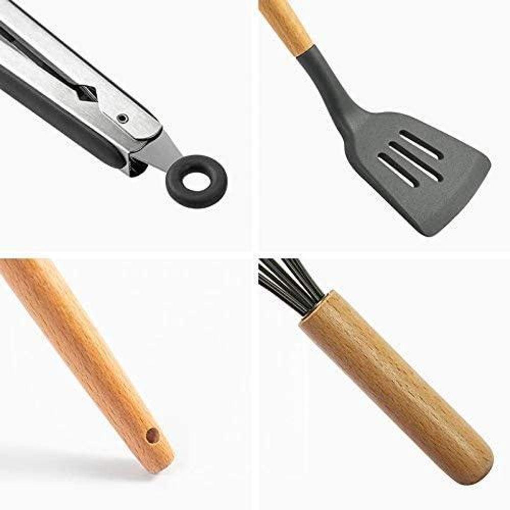 Kit De Utensílios Cozinha Em Silicone E Bambu 12 Peças Preto - 2