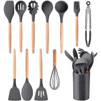 Kit De Utensílios Cozinha Em Silicone E Bambu 12 Peças Preto - 1