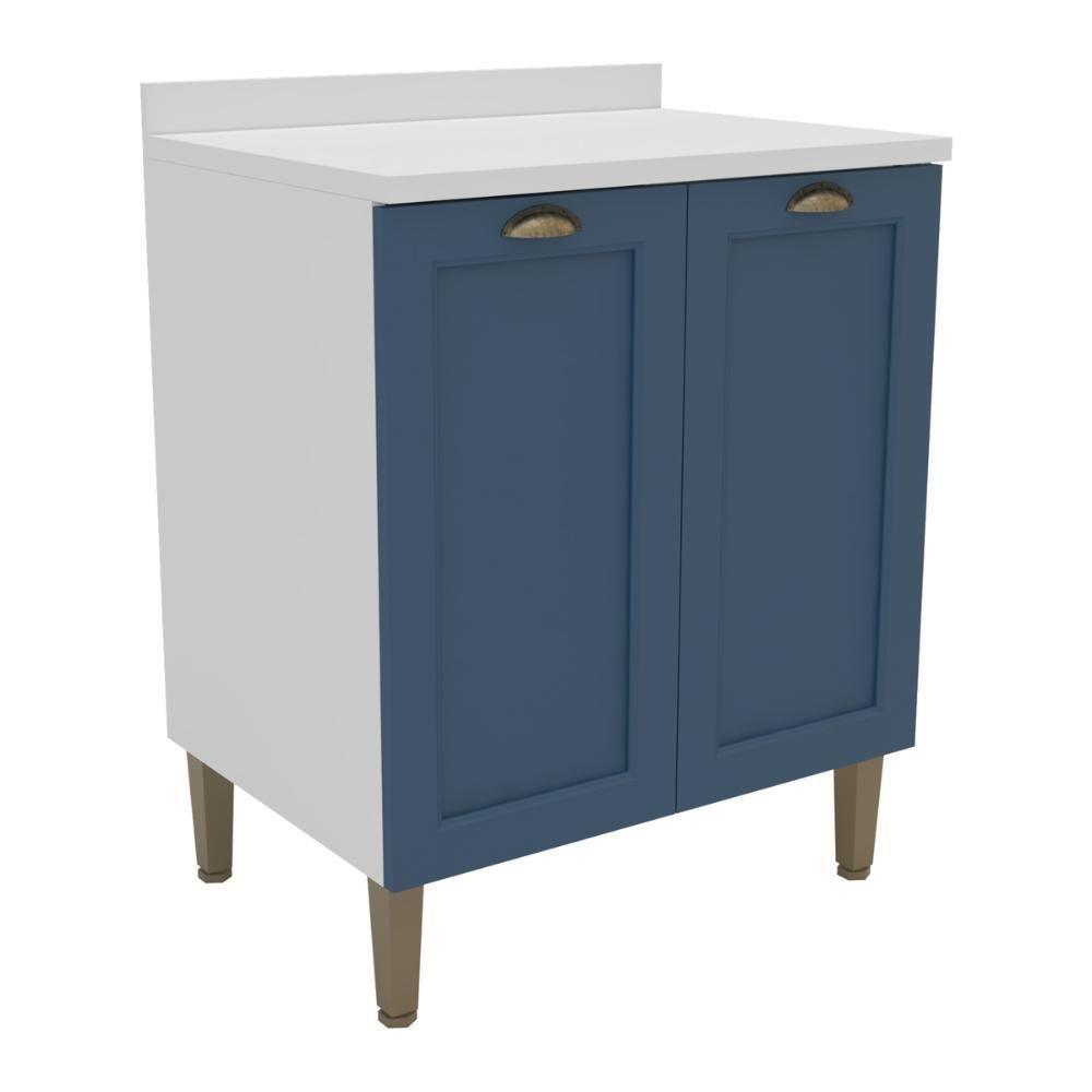 Balcão De Cozinha Americana Com Tampo 70cm 2 Portas Multimóveis Cr20485 Branco-Azul - 1