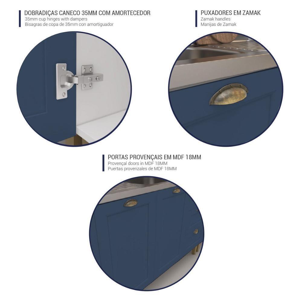 Balcão De Cozinha Americana Com Tampo 70cm 2 Portas Multimóveis Cr20485 Branco-Azul - 2