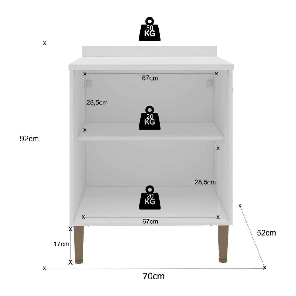 Balcão De Cozinha Americana Com Tampo 70cm 2 Portas Multimóveis Cr20485 Branco-Azul - 3