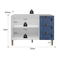 Balcão Cozinha Americana Para Pia 120cm 2 Portas 3 Gavetas Sem Tampo Multimóveis Cr20486 Branco-Azul - 3