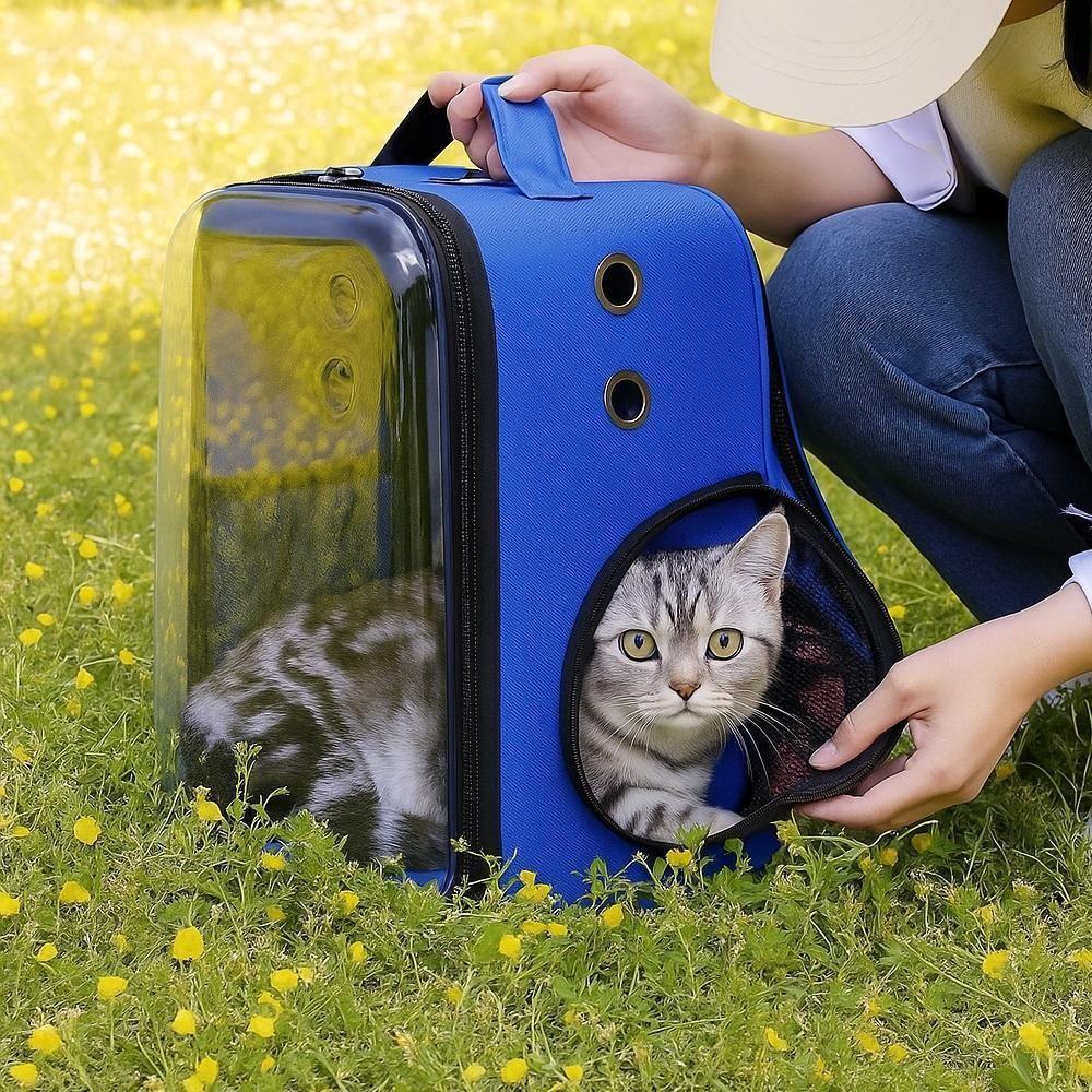 Bolsa Mochila Pet Visor Transparente Estilo Astronauta Cão Gato Viagem Ventilada Portátil Azul - 2