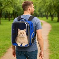 Bolsa Mochila Pet Visor Transparente Estilo Astronauta Cão Gato Viagem Ventilada Portátil Azul - 3