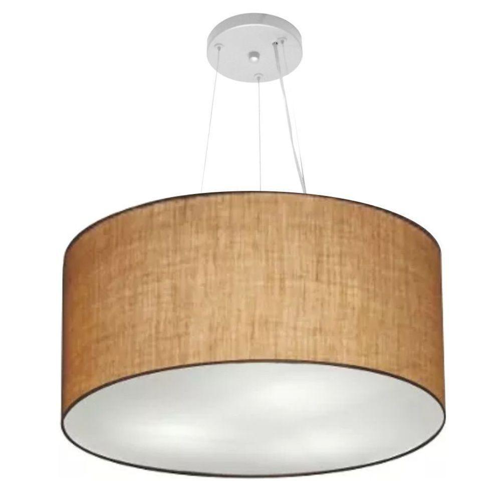 Lustre Pendente Cilíndrico Vivare Md-4191 Cúpula Em Tecido 55x25cm - Bivolt Palha 127/220v - 1