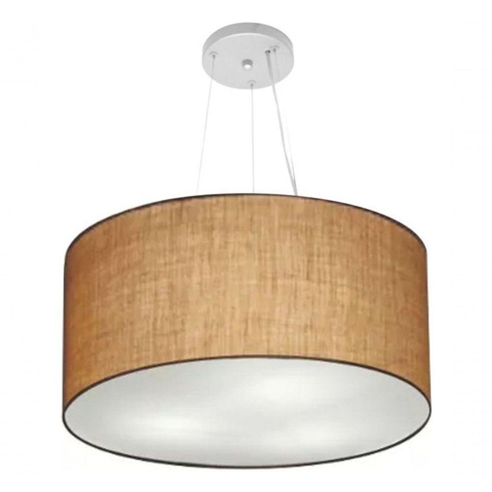 Lustre Pendente Cilíndrico Vivare Md-4191 Cúpula Em Tecido 55x25cm - Bivolt Palha 127/220v - 3