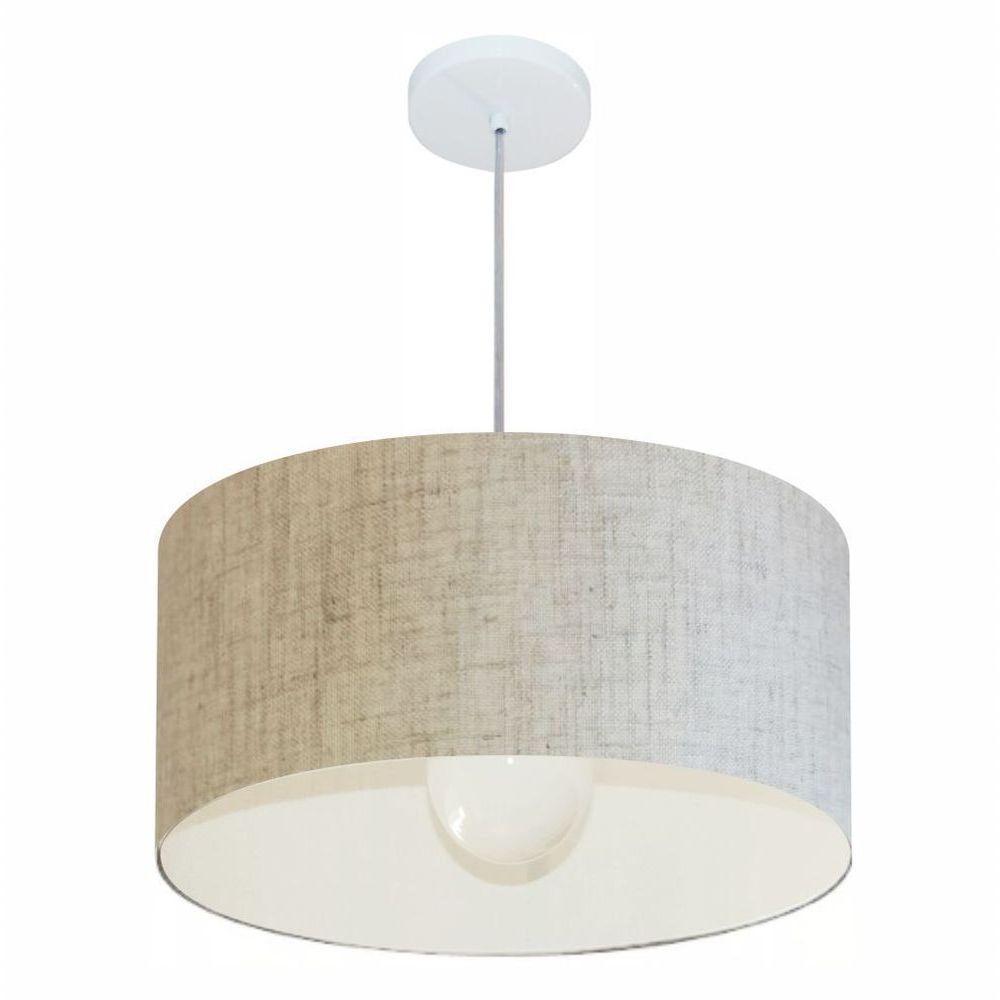 Lustre Pendente Cilíndrico Vivare Md-4206 Cúpula Em Tecido 50x25cm - Bivolt Rustico-bege 127/220v - 1