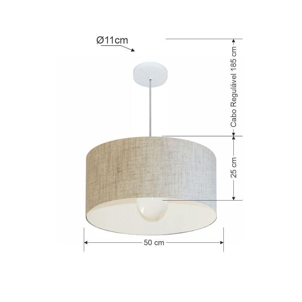 Lustre Pendente Cilíndrico Vivare Md-4206 Cúpula Em Tecido 50x25cm - Bivolt Rustico-bege 127/220v - 2