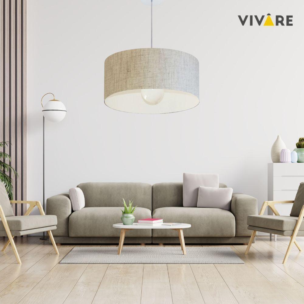 Lustre Pendente Cilíndrico Vivare Md-4206 Cúpula Em Tecido 50x25cm - Bivolt Rustico-bege 127/220v - 3