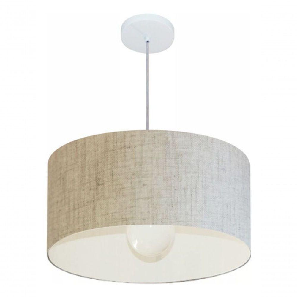 Lustre Pendente Cilíndrico Vivare Md-4206 Cúpula Em Tecido 50x25cm - Bivolt Rustico-bege 127/220v - 4