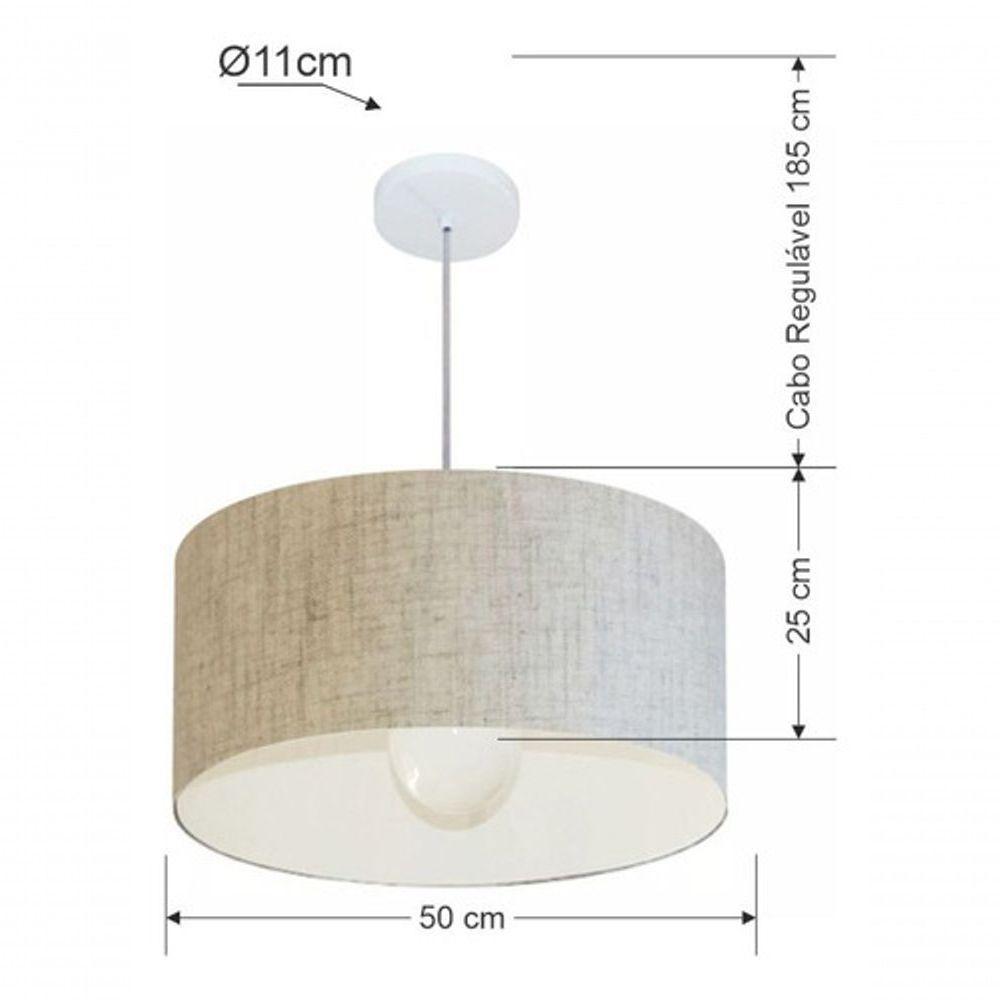 Lustre Pendente Cilíndrico Vivare Md-4206 Cúpula Em Tecido 50x25cm - Bivolt Rustico-bege 127/220v - 5