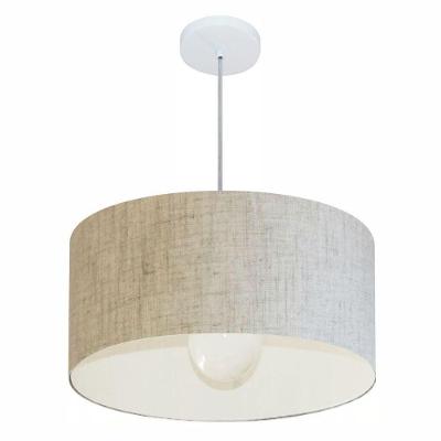 Lustre Pendente Cilíndrico Vivare Md-4206 Cúpula Em Tecido 50x25cm - Bivolt Rustico-bege 127/220v