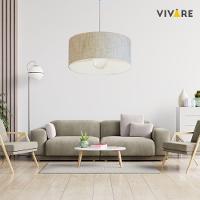 Lustre Pendente Cilíndrico Vivare Md-4206 Cúpula Em Tecido 50x25cm - Bivolt Rustico-bege 127/220v - 3